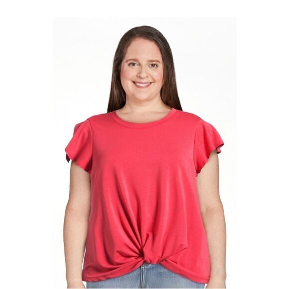 Women's Ultra Soft Relaxed Fit Twist Front Flutter Sleeve Top T-Shirt Size 3XL - Picture 5 of 9